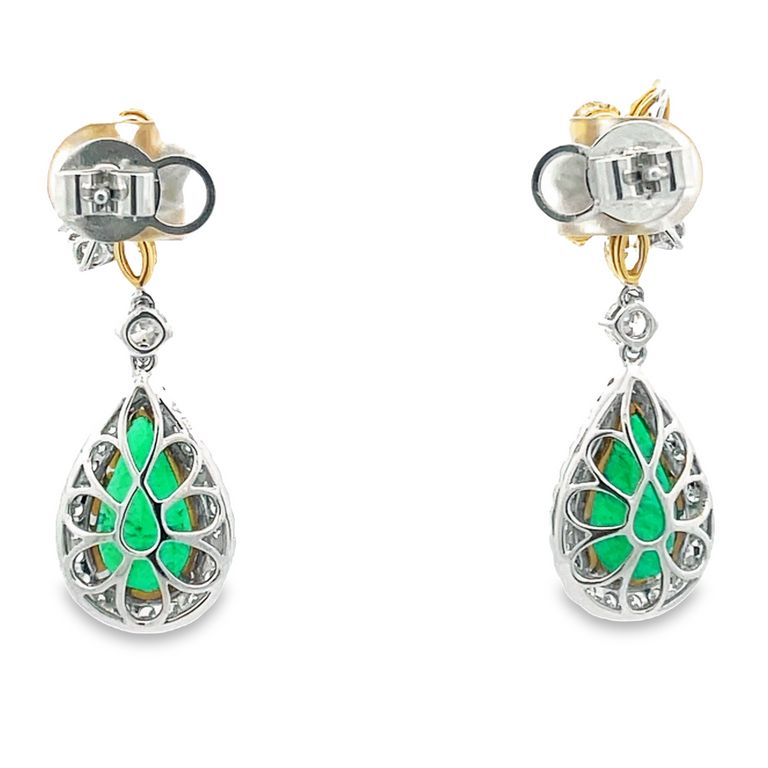 Green Emerald 8.19CT Yellow D. 2.07CT White D. 1.45CT Drop Fancy Earrings 18KW