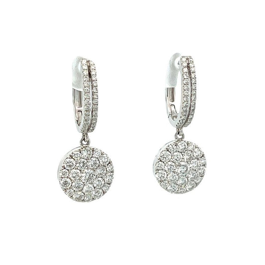 Round White Diamonds G/VS 18K White Gold Dangle Earrings