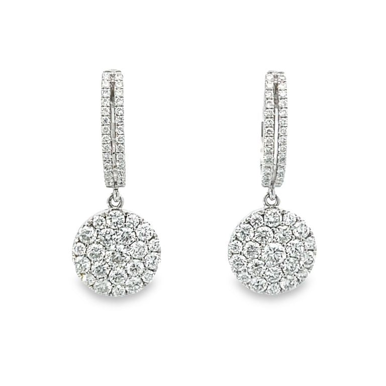 Round White Diamonds G/VS 18K White Gold Dangle Earrings