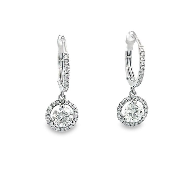 Dangling Round Diamonds 1.31 CT H/ SI Earring 18K White Gold