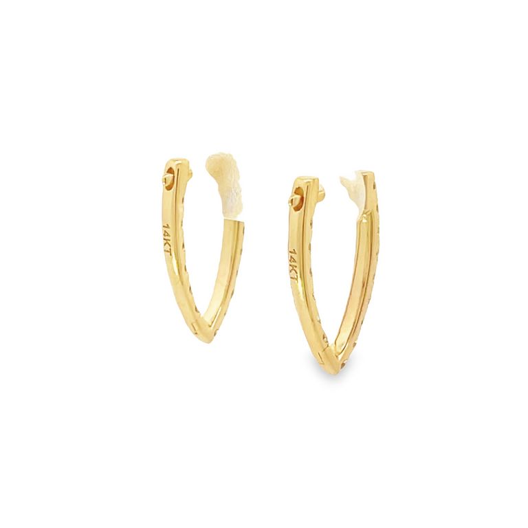 Small Diamond V shape Hoops 1.08CT 14K Yellow Gold