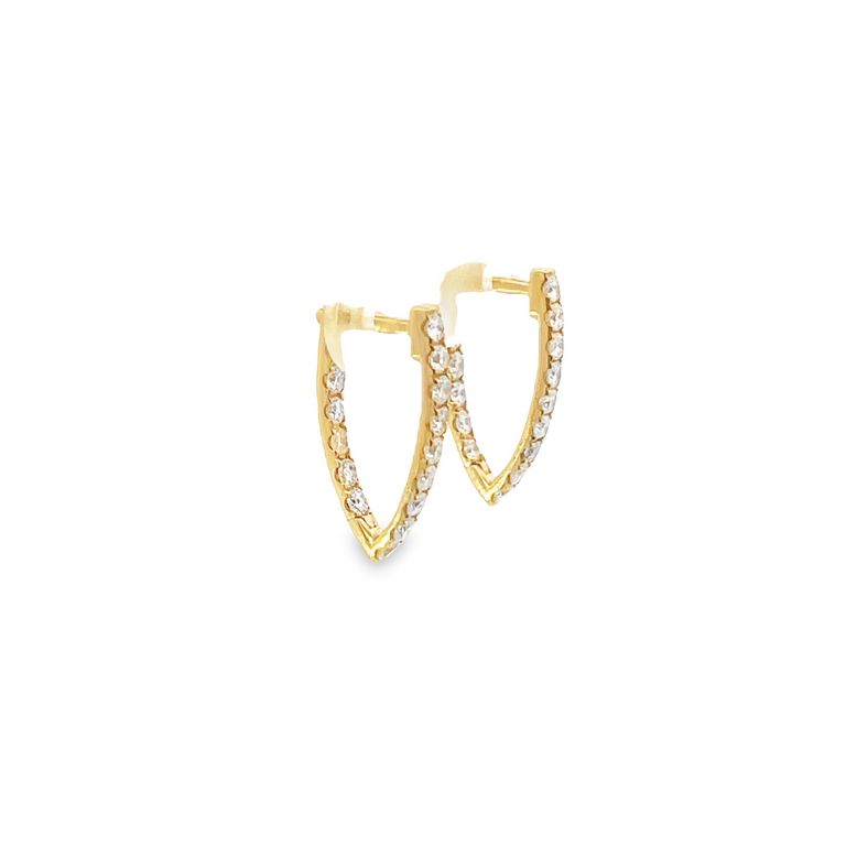 Small Diamond V shape Hoops 1.08CT 14K Yellow Gold