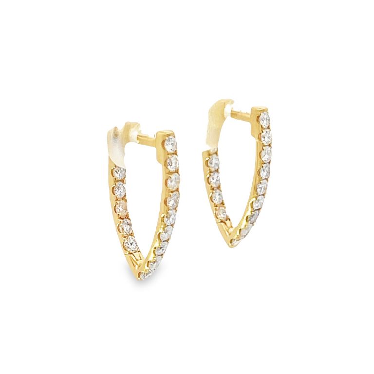 Small Diamond V shape Hoops 1.08CT 14K Yellow Gold