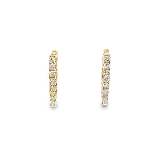 Small Diamond V shape Hoops 1.08CT 14K Yellow Gold