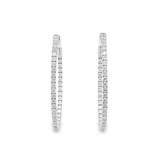 Oval Inside-Out Diamond Hoops Earrings 2.18 CT 14K White Gold