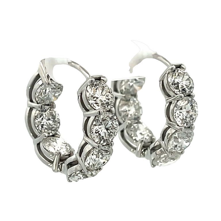 White Round Diamond 7.18CT 18K White Gold Eternity Hoops Earrings