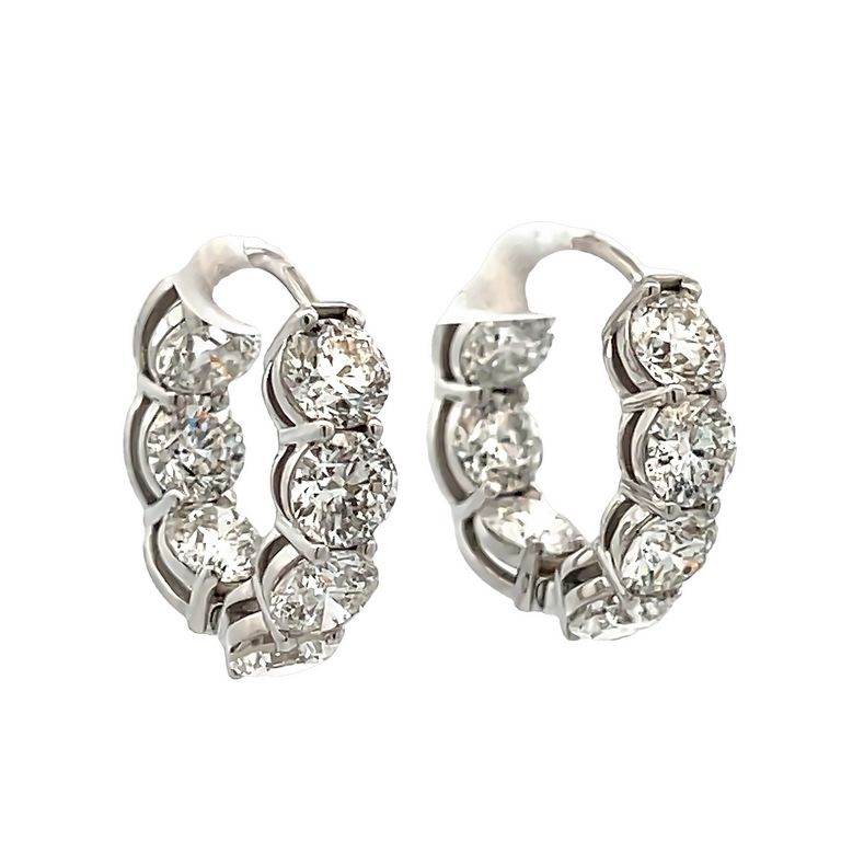 White Round Diamond 7.18CT 18K White Gold Eternity Hoops Earrings