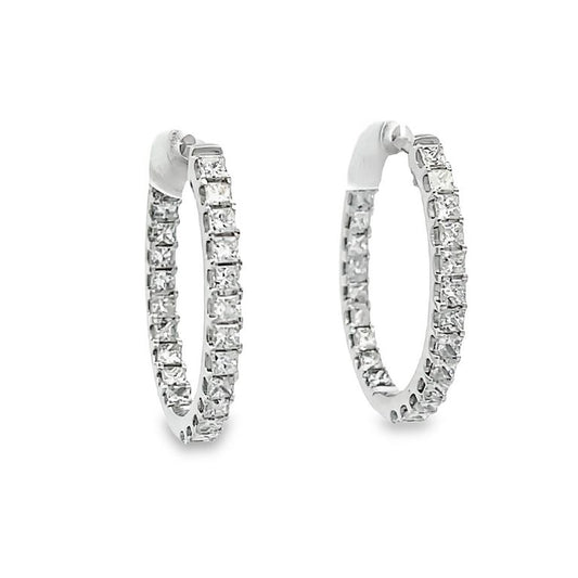 Princess Cut White Diamonds 2.00CT Hoop Earrings 14K White Gold