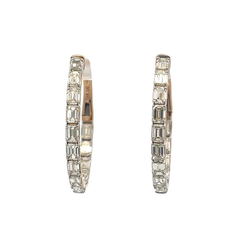 Hoop Diamond Emerald Cut Earrings 4.00CT 14K Yellow Gold