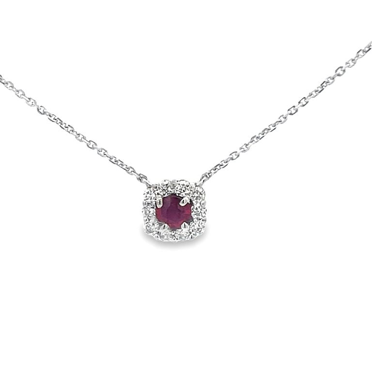 Ruby 0.38CT & Diamond 0.33CT Pendant Necklace In 14K White Gold