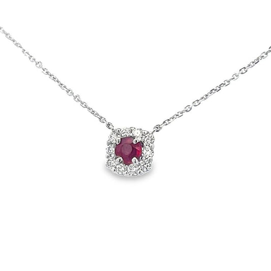 Ruby 0.38CT & Diamond 0.33CT Pendant Necklace In 14K White Gold