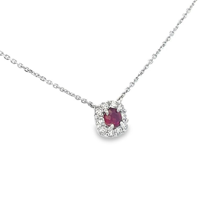 Ruby 0.38CT & Diamond 0.33CT Pendant Necklace In 14K White Gold