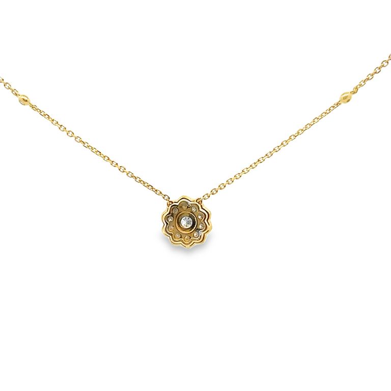 Flower Illusion Set Diamond Necklace 0.95CT 14K Yellow Gold