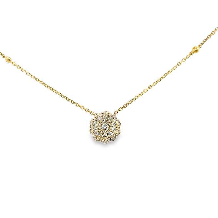 Flower Illusion Set Diamond Necklace 0.95CT 14K Yellow Gold