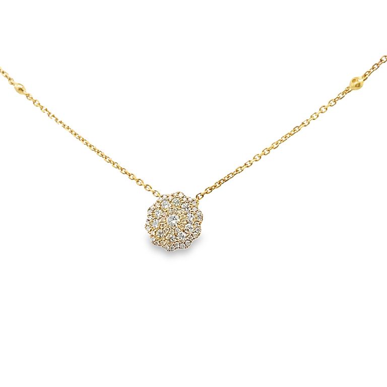 Flower Illusion Set Diamond Necklace 0.95CT 14K Yellow Gold