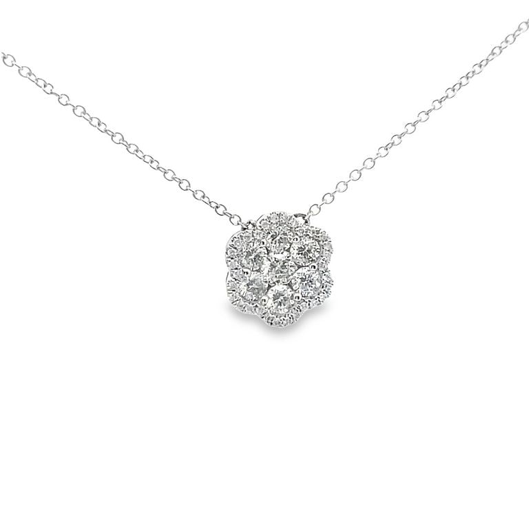 Flower Illusion Set Diamond Necklace 0.71CT  14K White Gold