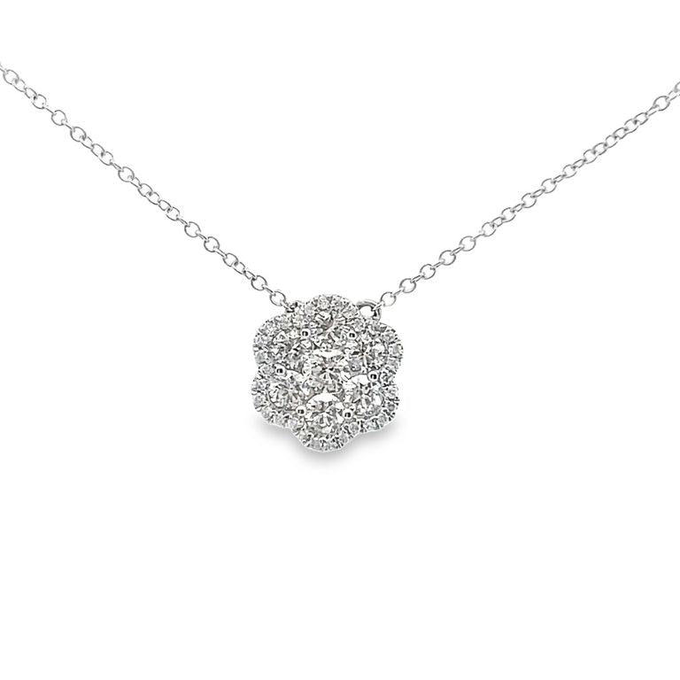 Flower Illusion Set Diamond Necklace 0.71CT  14K White Gold