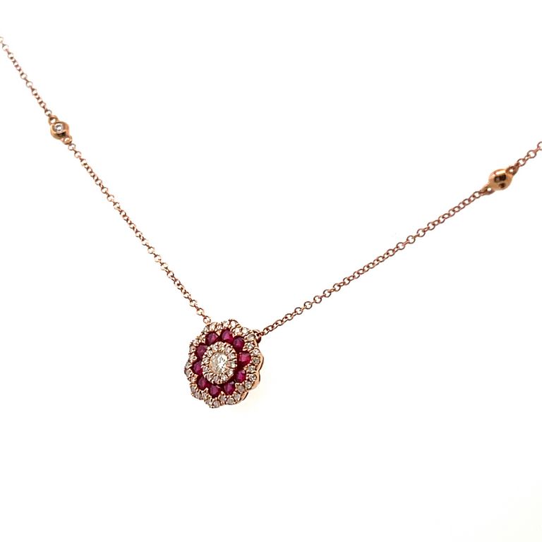 Ruby Diamond Pendant 0.35CT Ruby .50CT 1K Rose Gold