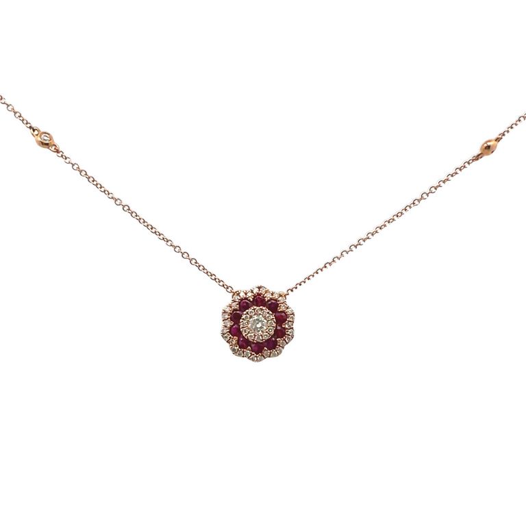 Ruby Diamond Pendant 0.35CT Ruby .50CT 1K Rose Gold