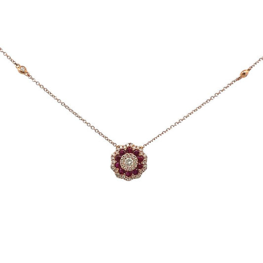 Ruby Diamond Pendant 0.35CT Ruby .50CT 1K Rose Gold