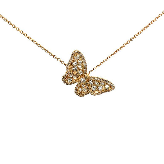 Butterfly Diamond Pendant Necklace 0.90CT 18K Yellow Gold