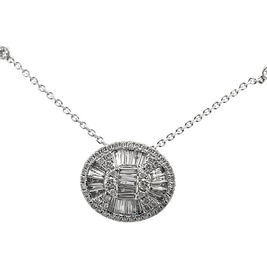 Round & Baguette Diamond Necklace 1.43CT with Diamond by the Yard Chain 14 KW