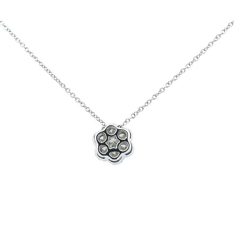 Flower Illusion Set Diamond Necklace 0.58CT 14K White Gold 16"