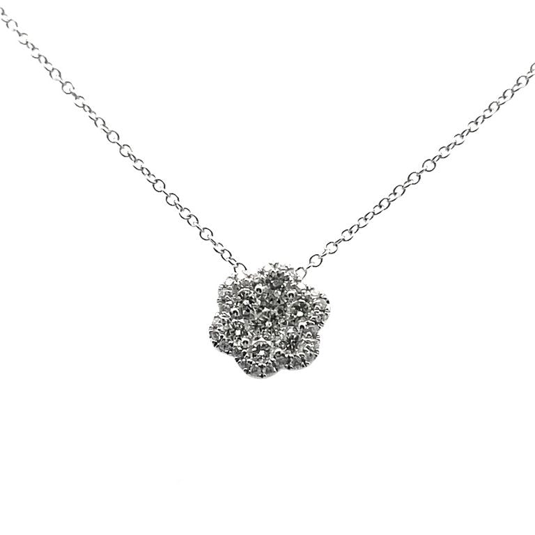 Flower Illusion Set Diamond Necklace 0.58CT 14K White Gold 16"