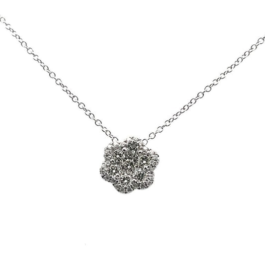 Flower Illusion Set Diamond Necklace 0.58CT 14K White Gold 16"