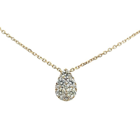 Illusion set Diamond Tear Drop Necklace 0.95CT 14K Yellow Gold 16"