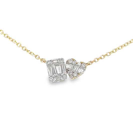 Diamond Necklace Baguette & Round 0.60CT 14K Yellow Gold 16"