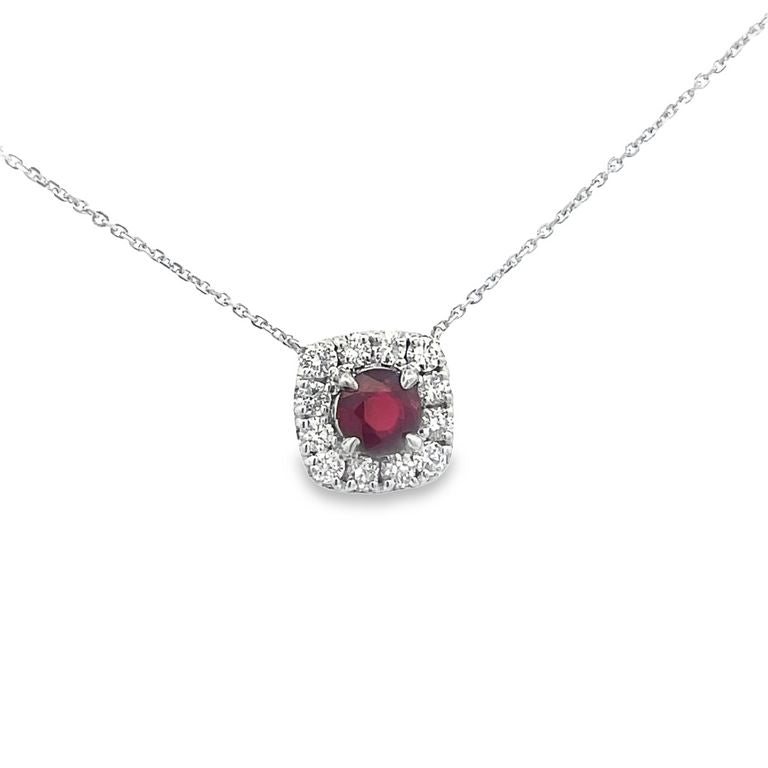 Ruby 1.21CT & Diamond 0.68CT Pendant Necklace In 14K White Gold