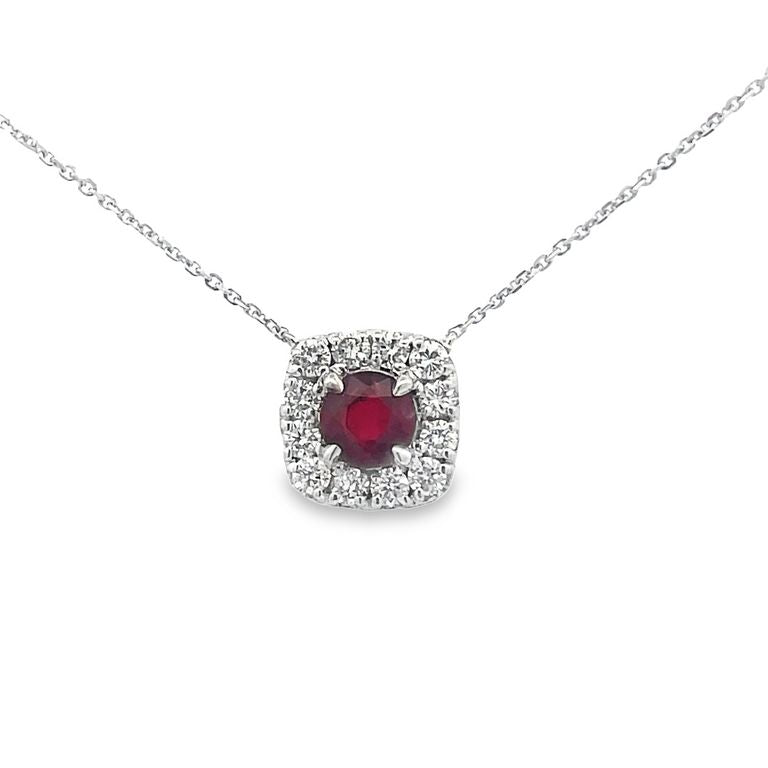 Ruby 1.21CT & Diamond 0.68CT Pendant Necklace In 14K White Gold