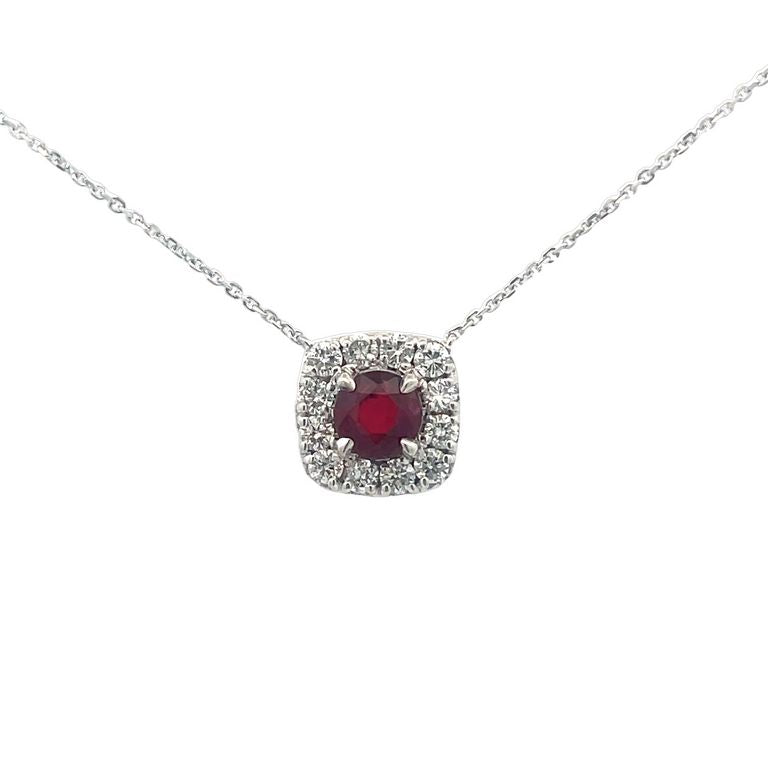 Ruby 1.21CT & Diamond 0.68CT Pendant Necklace In 14K White Gold