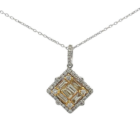 Yellow Baguette Diamond 0.72CT & White Round 0.28CT Diamond Necklace 18K White