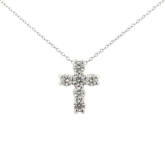 Diamond Cross Pendant Necklace Round Diamonds 0.52CT 14K Yellow Gold