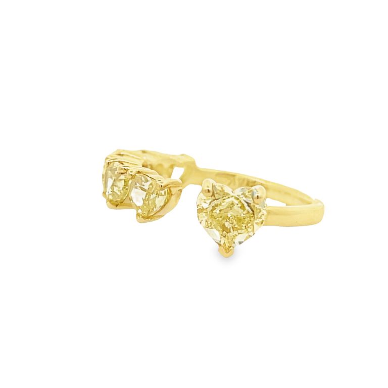 Heart Shape Fancy Yellow Diamond Ring Band 3.21CT 18K Yellow Gold