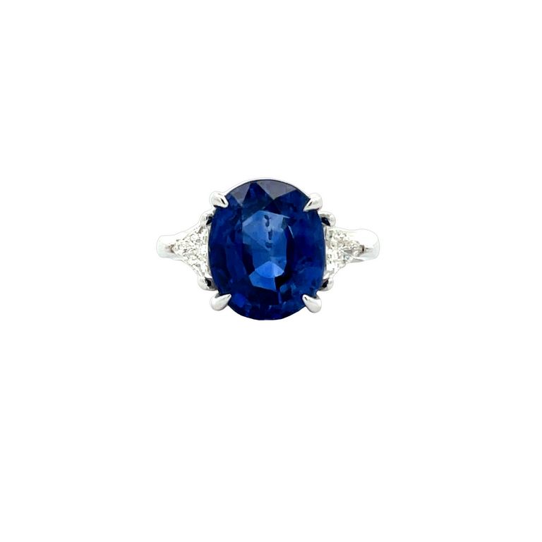 Three Stone Ceylon Sapphire & Trilliant Diamond Ring 6.46CT TR.36CT 18K White Gold