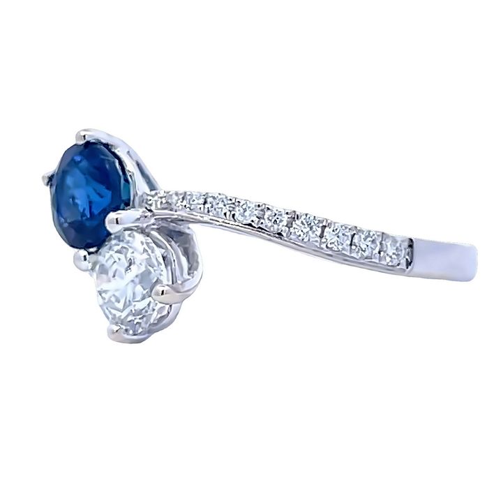 Blue Sapphire 1.05 Carat & Diamond 0.78 CT Cocktail Ring in 18k White Gold