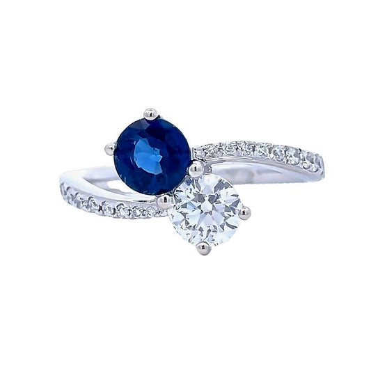 Blue Sapphire 1.05 Carat & Diamond 0.78 CT Cocktail Ring in 18k White Gold