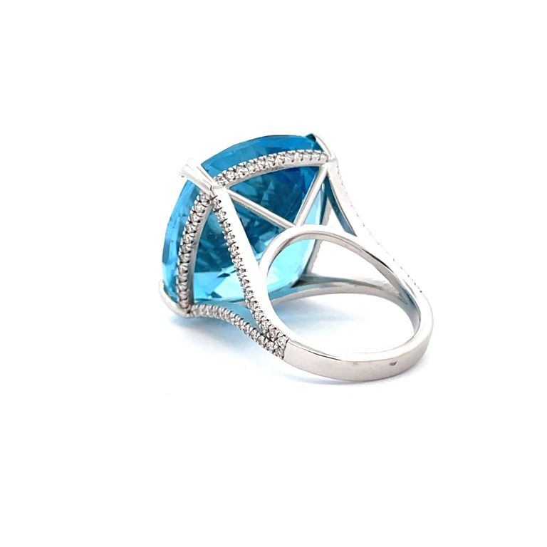 Blue Topaz 52.30 CT & Diamond Cocktail Ring 0.90CT In 14K White Gold