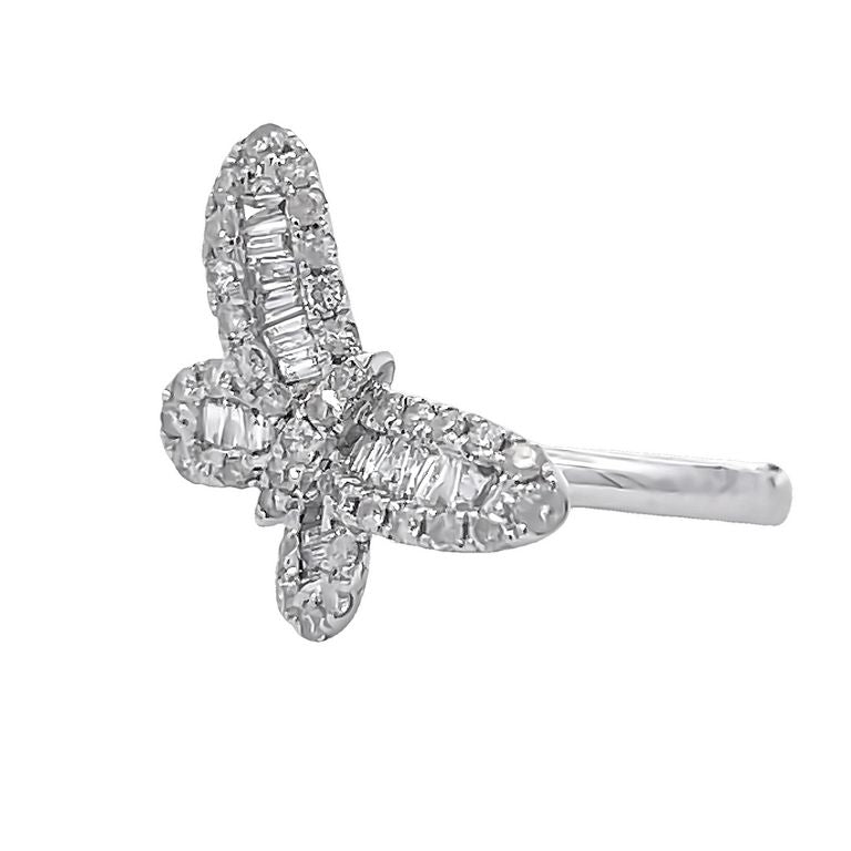 Butterfly Round & Baguette Diamond 0.75CT Fashion Ring in 14K White Gold