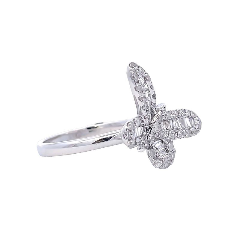 Butterfly Round & Baguette Diamond 0.75CT Fashion Ring in 14K White Gold