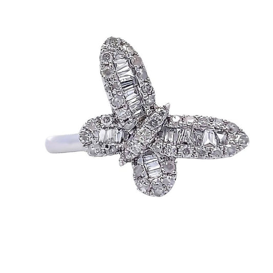 Butterfly Round & Baguette Diamond 0.75CT Fashion Ring in 14K White Gold