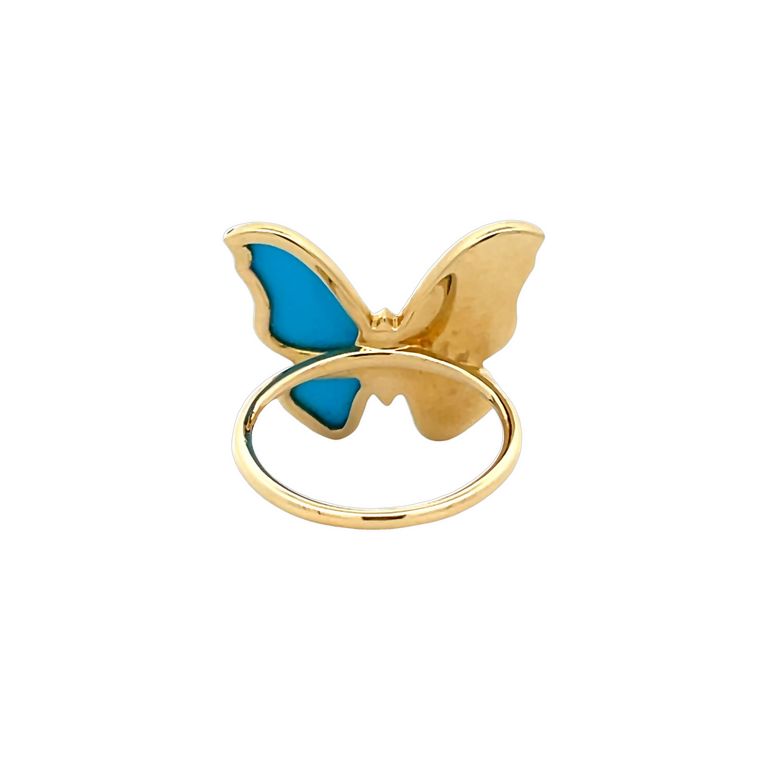 Lady's Butterfly Blue Turquoise & Diamond Fashion Ring 0.46CT 14K Yellow Gold