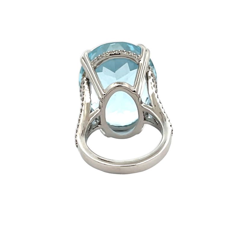 Aquamarine 47.00 CT & White Diamonds 0.55CT in 14K White Gold Cocktail Ring