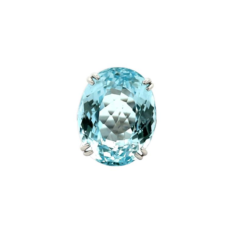 Aquamarine 47.00 CT & White Diamonds 0.55CT in 14K White Gold Cocktail Ring