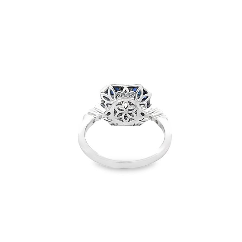 Antique Diamond 0.98 CT & Blue Sapphire 1.05 CT Ring in 18K White Gold