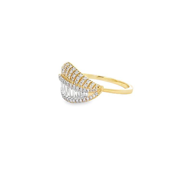 Leaf Fashion Baguette & Round G/SI Diamond Ring 0.74CT 14K Yellow