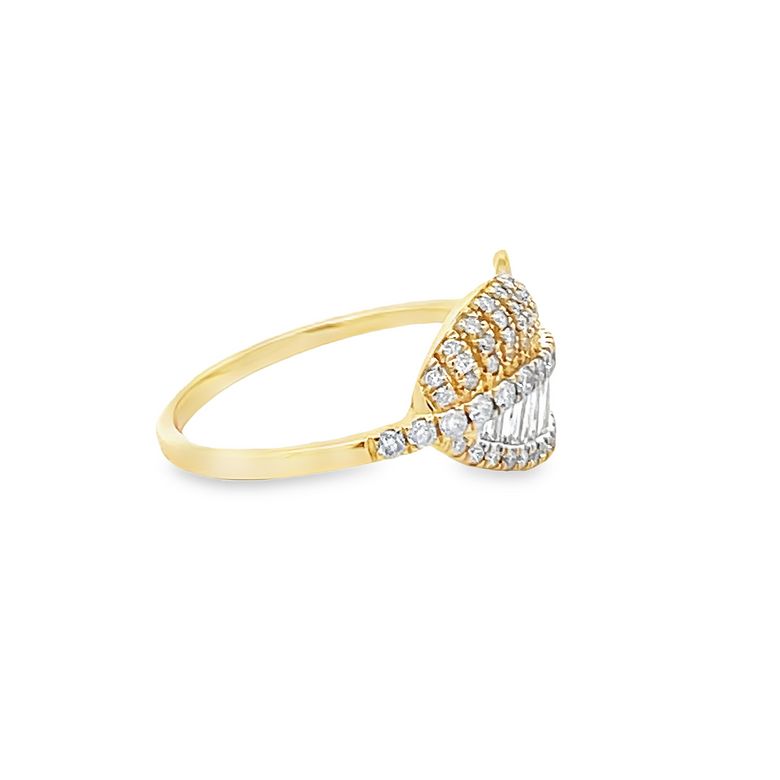 Leaf Fashion Baguette & Round G/SI Diamond Ring 0.74CT 14K Yellow